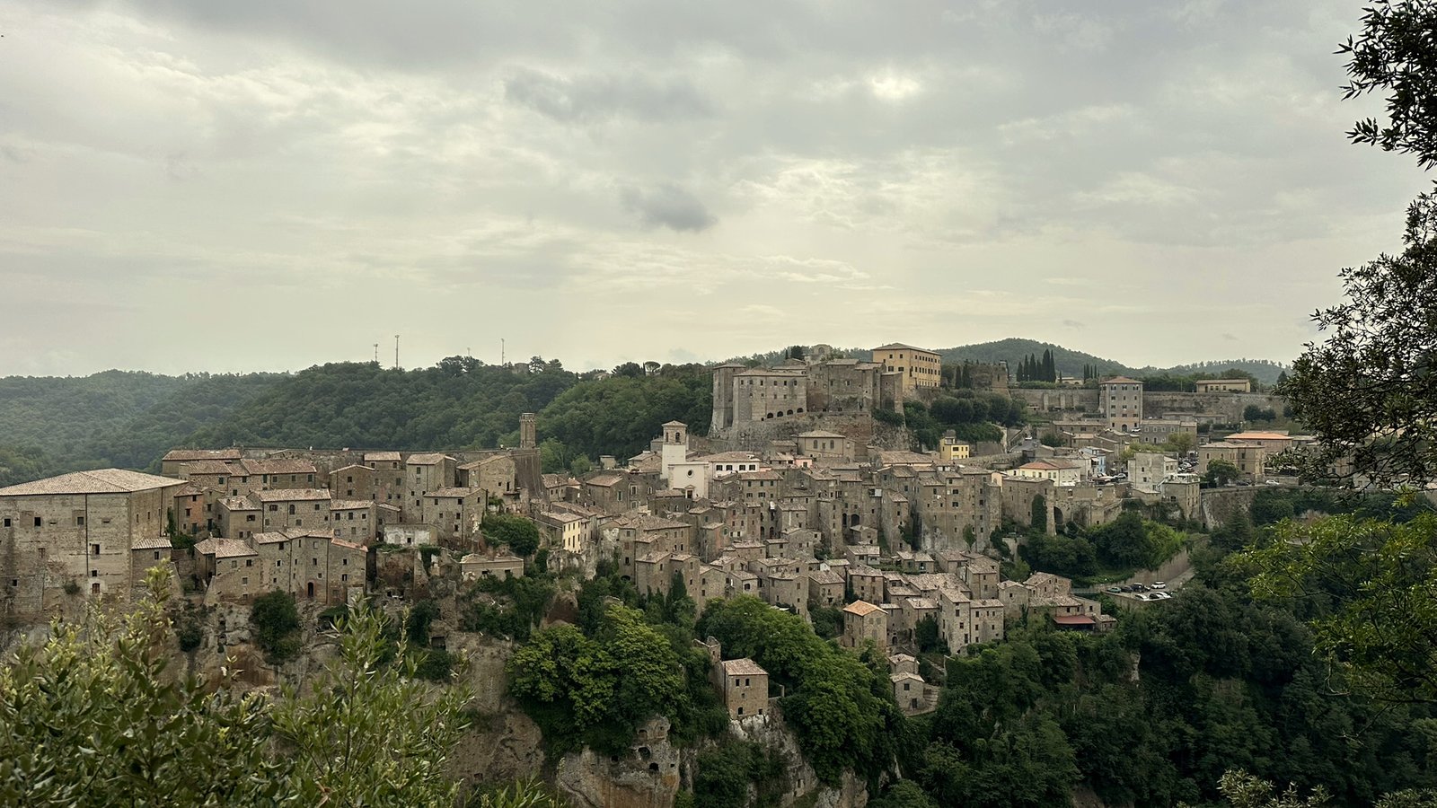 Panoramic view of the medieval hill town of Sorano in Southern Tuscany